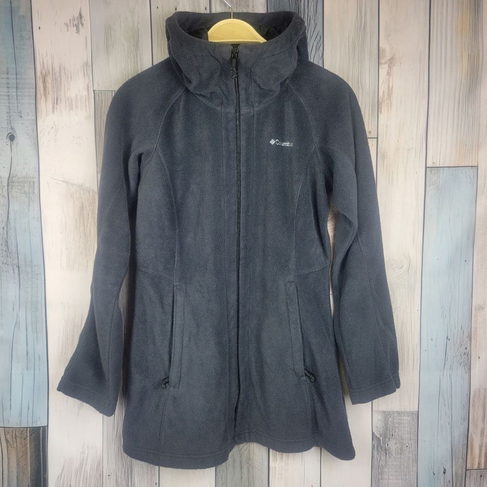 Columbia Black Fitted Fleece Zip Up Hoodie Jacket Size Small
